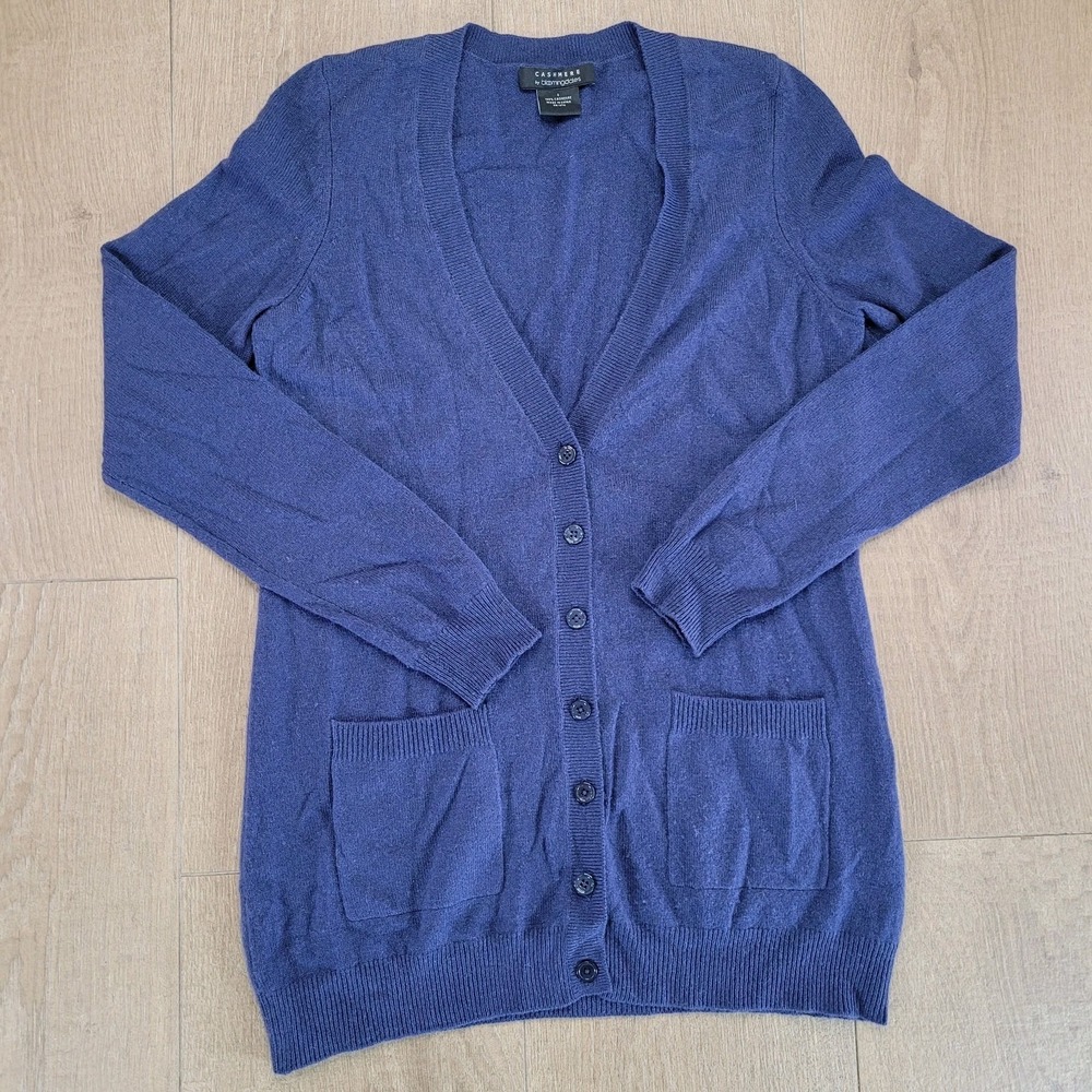 Cashmere BY Bloomingdale's Cashmere Cardigan Sweater Womens Small Navy Blue‎